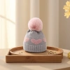 A grey woolen hat paired with a pink woolen heart-shaped pattern warm knitted women's hat Specification image